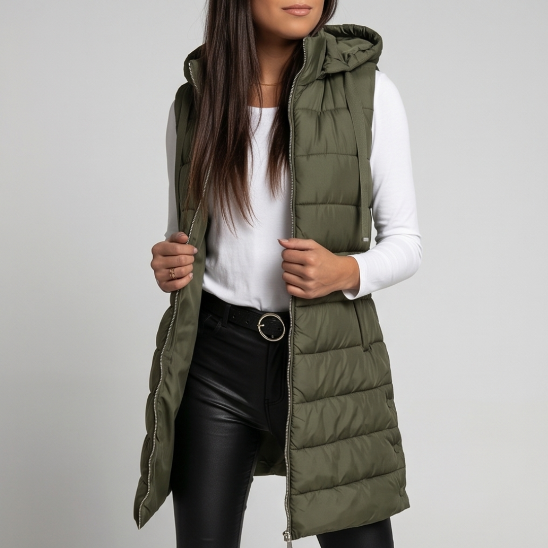 HARPER | Longline puffer vest with hood