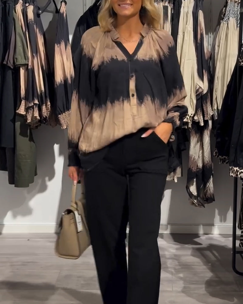 JAMIE | Blouse with colourblock V-neck - Liora Melbourne