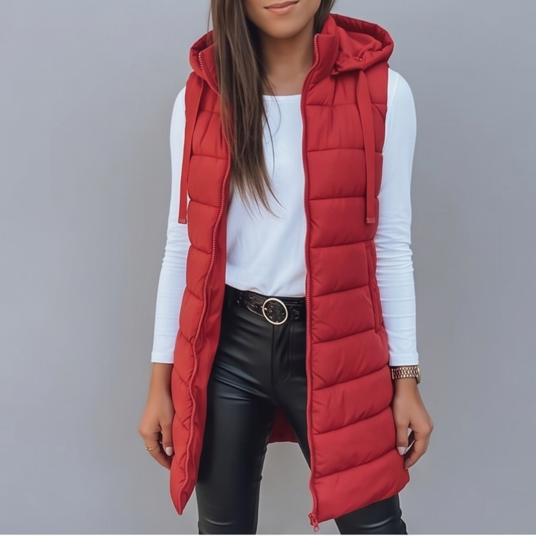 HARPER | Longline puffer vest with hood