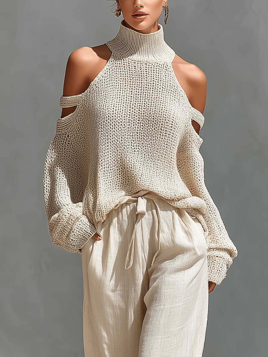 MARIA | Set with cold-shoulder top and wide-leg pants - Liora Melbourne