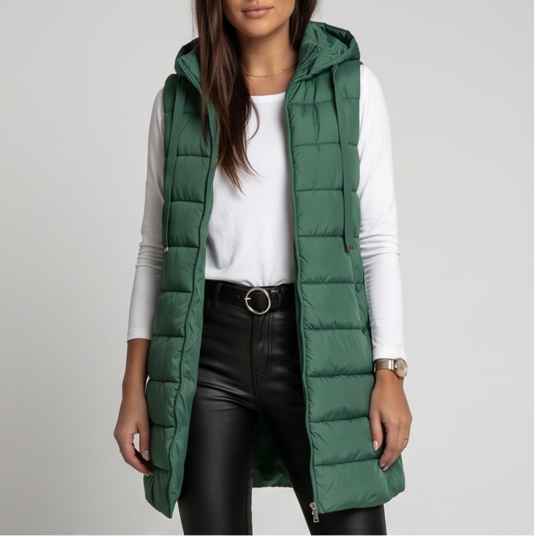 HARPER | Longline puffer vest with hood