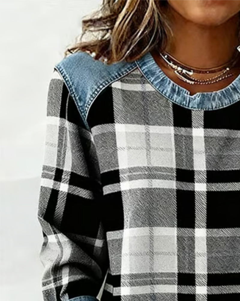 PENNY | Checked jumper with denim details - Liora Melbourne