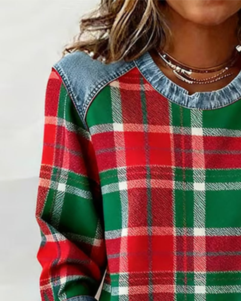 PENNY | Checked jumper with denim details - Liora Melbourne