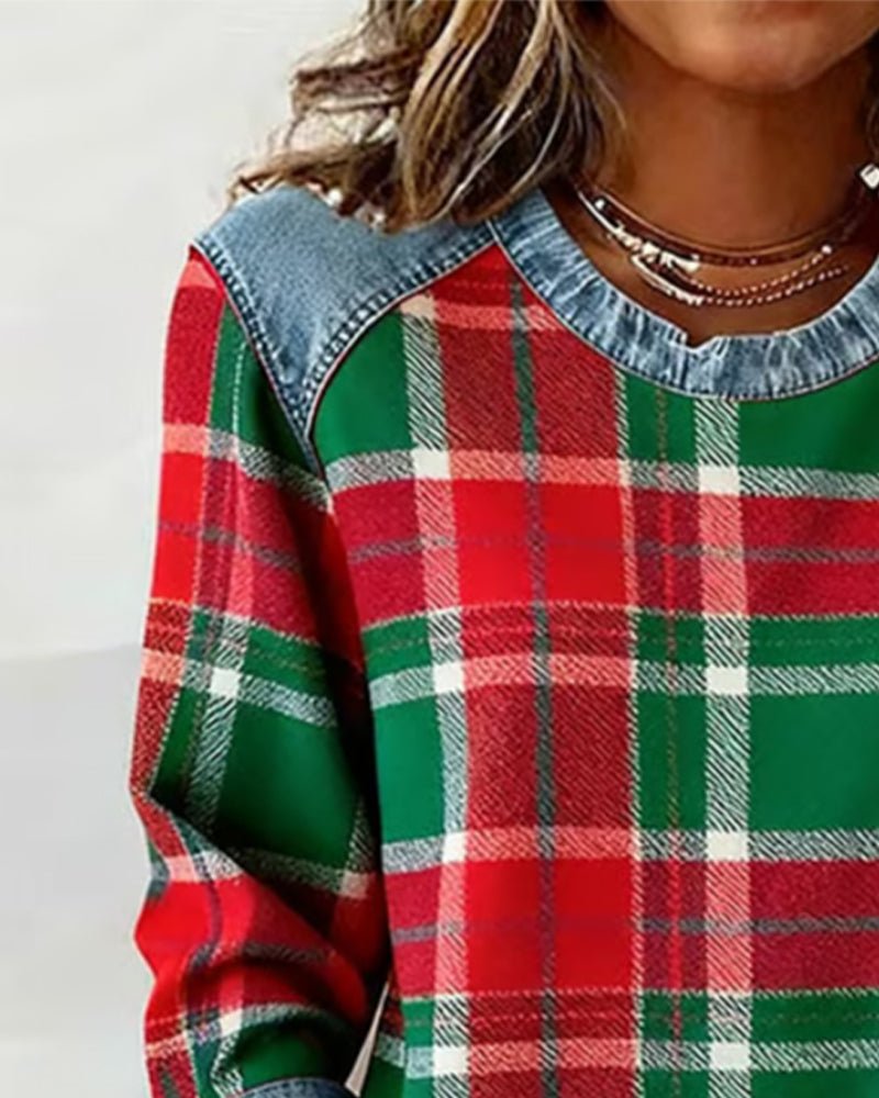 LALUNA | Checked jumper with denim details - Liora Melbourne