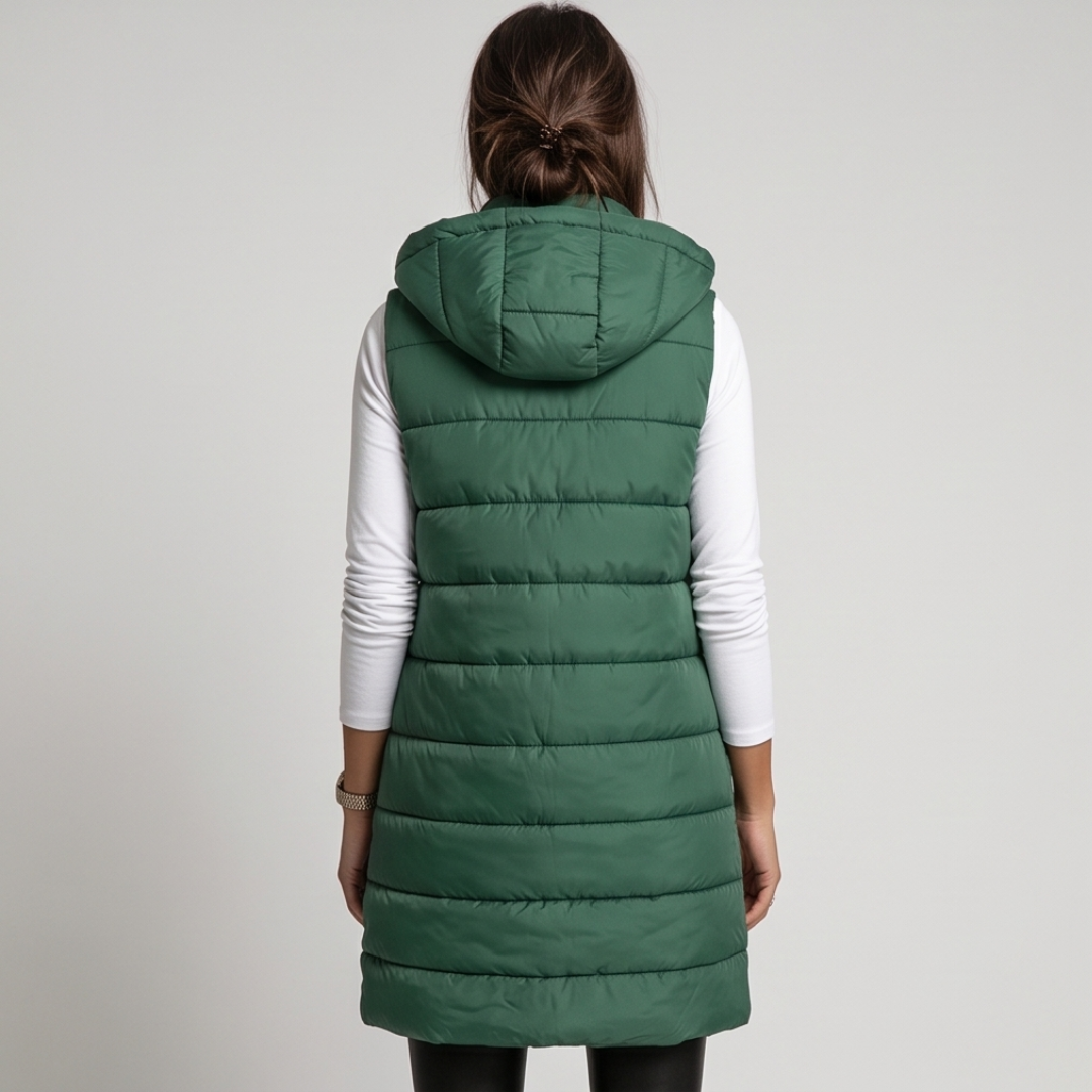 HARPER | Longline puffer vest with hood
