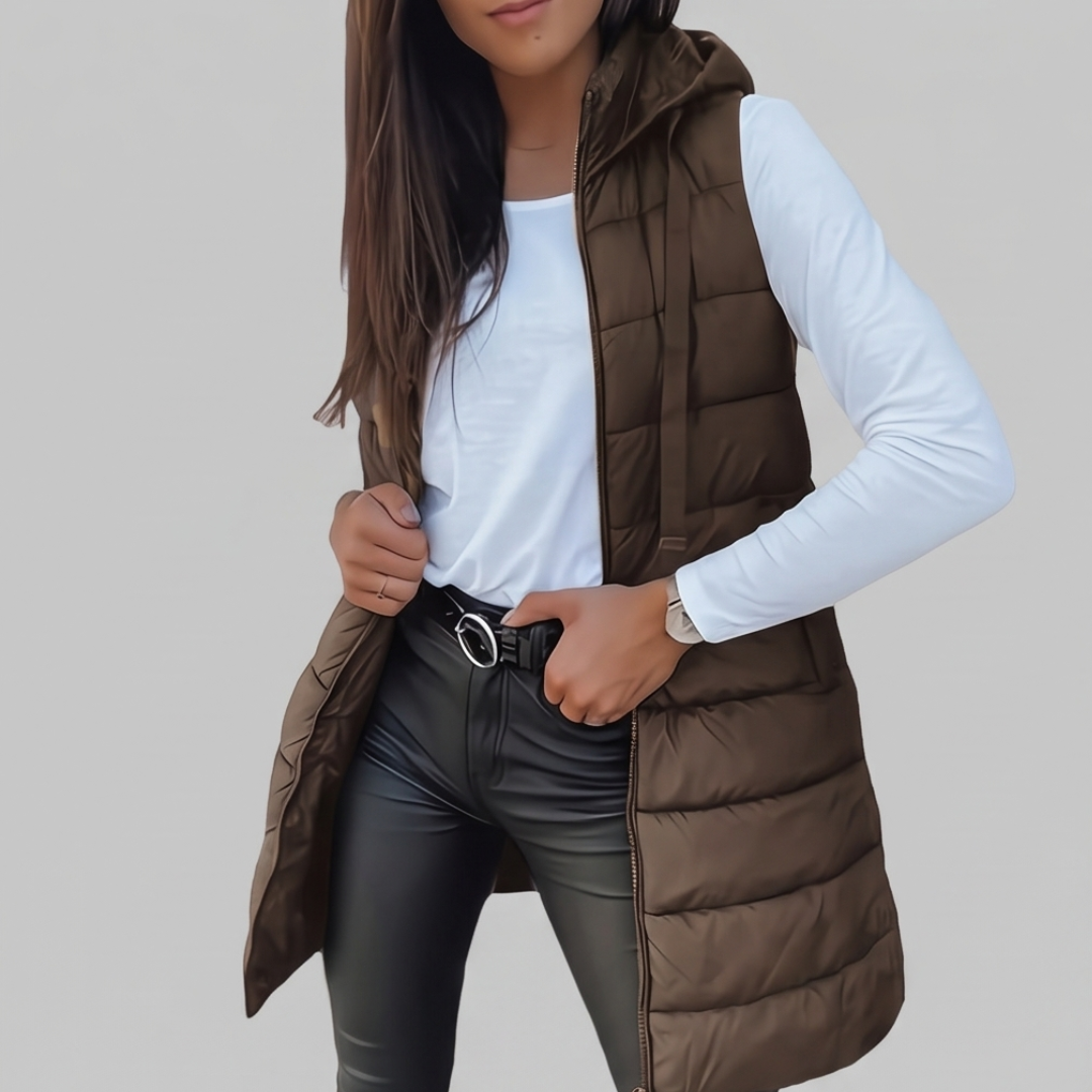 HARPER | Longline puffer vest with hood