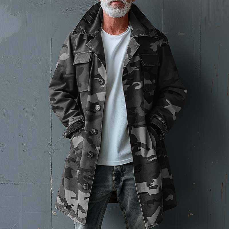 RONAN | Trench coat with camouflage print - Liora Melbourne