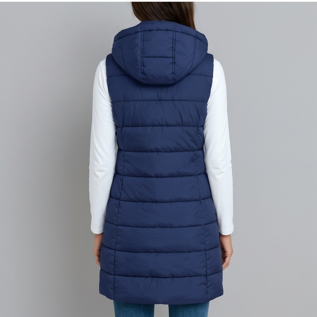 HARPER | Longline puffer vest with hood