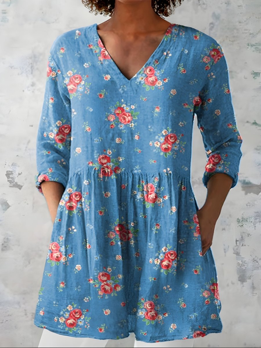 LUCIA | Long blouse with V-neck - Liora Melbourne