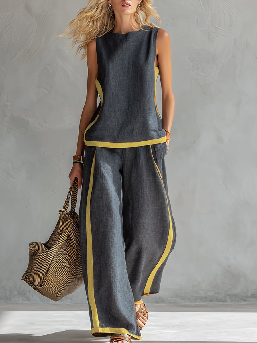 LESLIE | Linen set with wide-leg pants - Liora Melbourne
