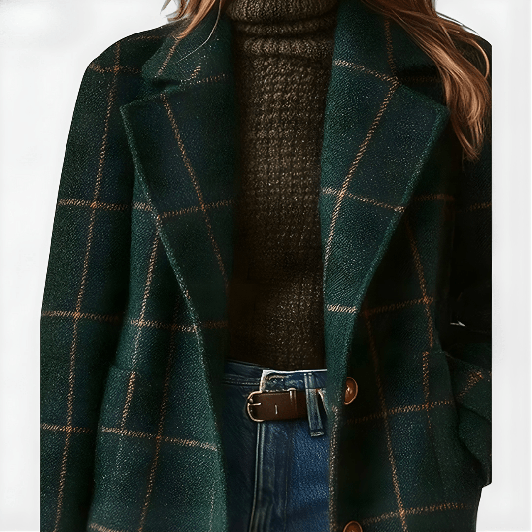 KORA | Long coat with plaid tweed pattern - Liora Melbourne