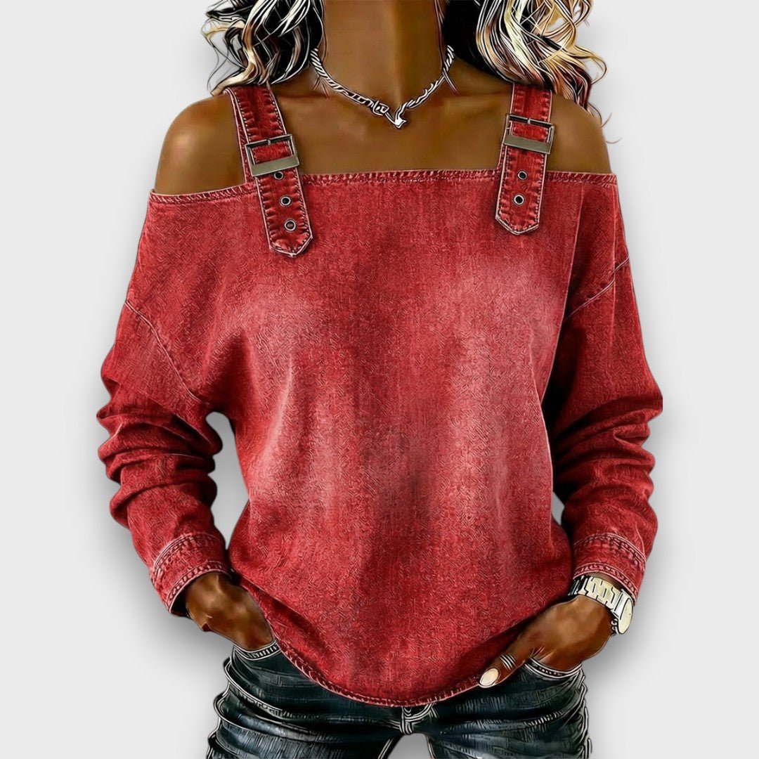 ELAMA | Off-shoulder top with denim look - Liora Melbourne