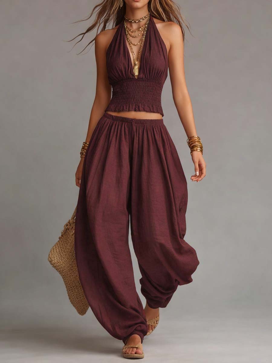 DANNA | Set with halter crop top and harem pants - Liora Melbourne
