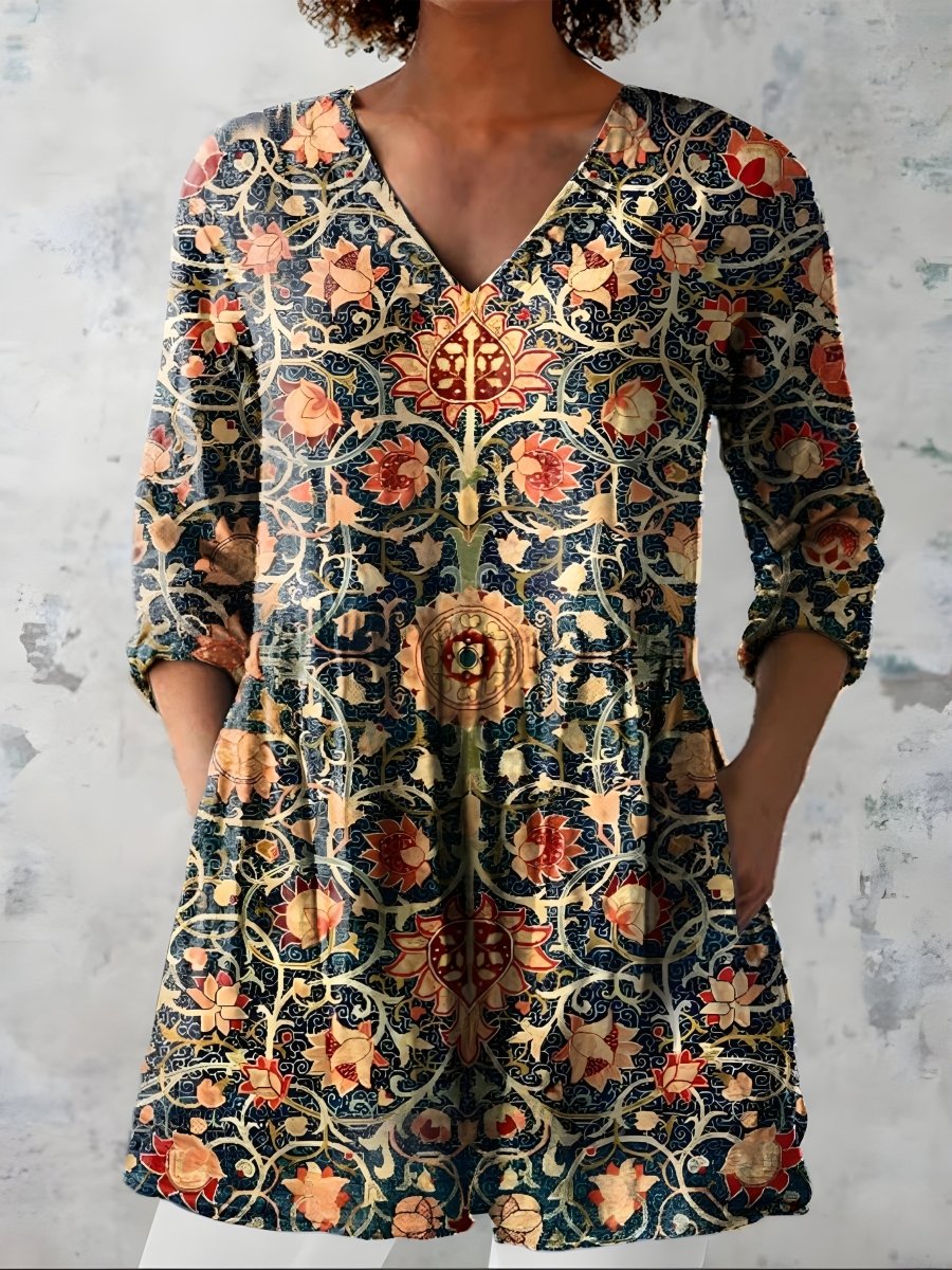 LILIAN | Long blouse with V-neck - Liora Melbourne