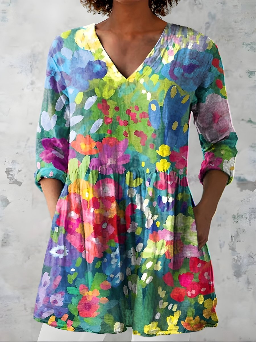 MILLIE | Long blouse with V-neck - Liora Melbourne