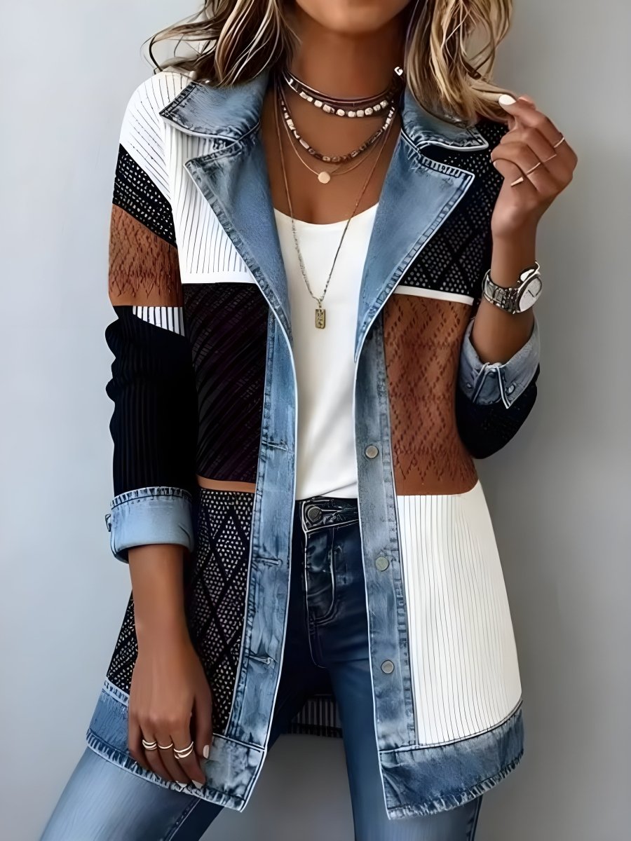 LUNA | Coat with denim lapel - Liora Melbourne