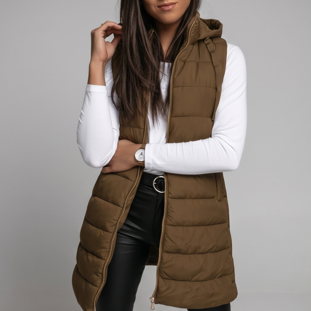 HARPER | Longline puffer vest with hood
