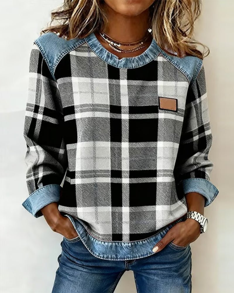 PENNY | Checked jumper with denim details - Liora Melbourne