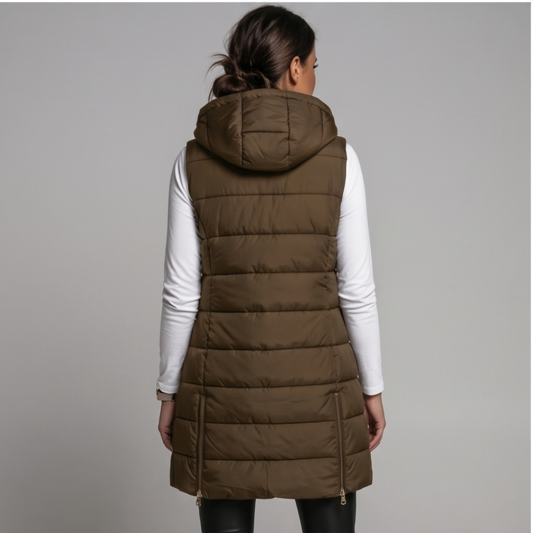 HARPER | Longline puffer vest with hood