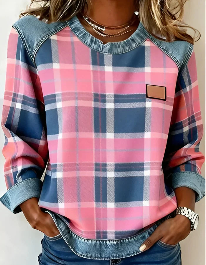 PENNY | Checked jumper with denim details - Liora Melbourne