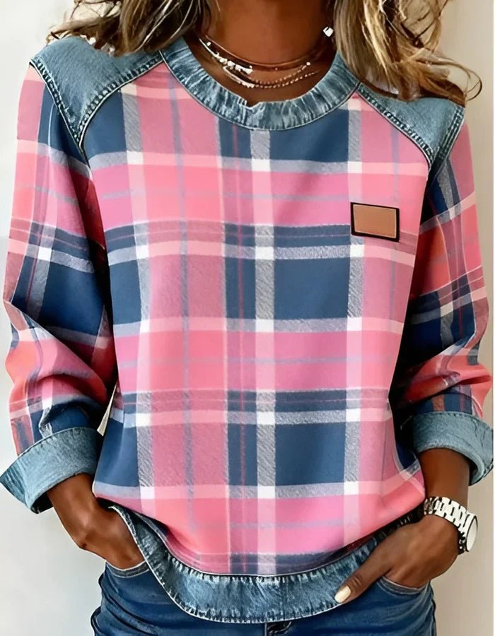 LALUNA | Checked jumper with denim details - Liora Melbourne