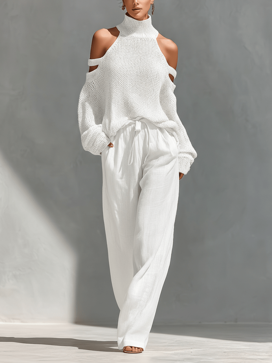 MARIA | Set with cold-shoulder top and wide-leg pants - Liora Melbourne