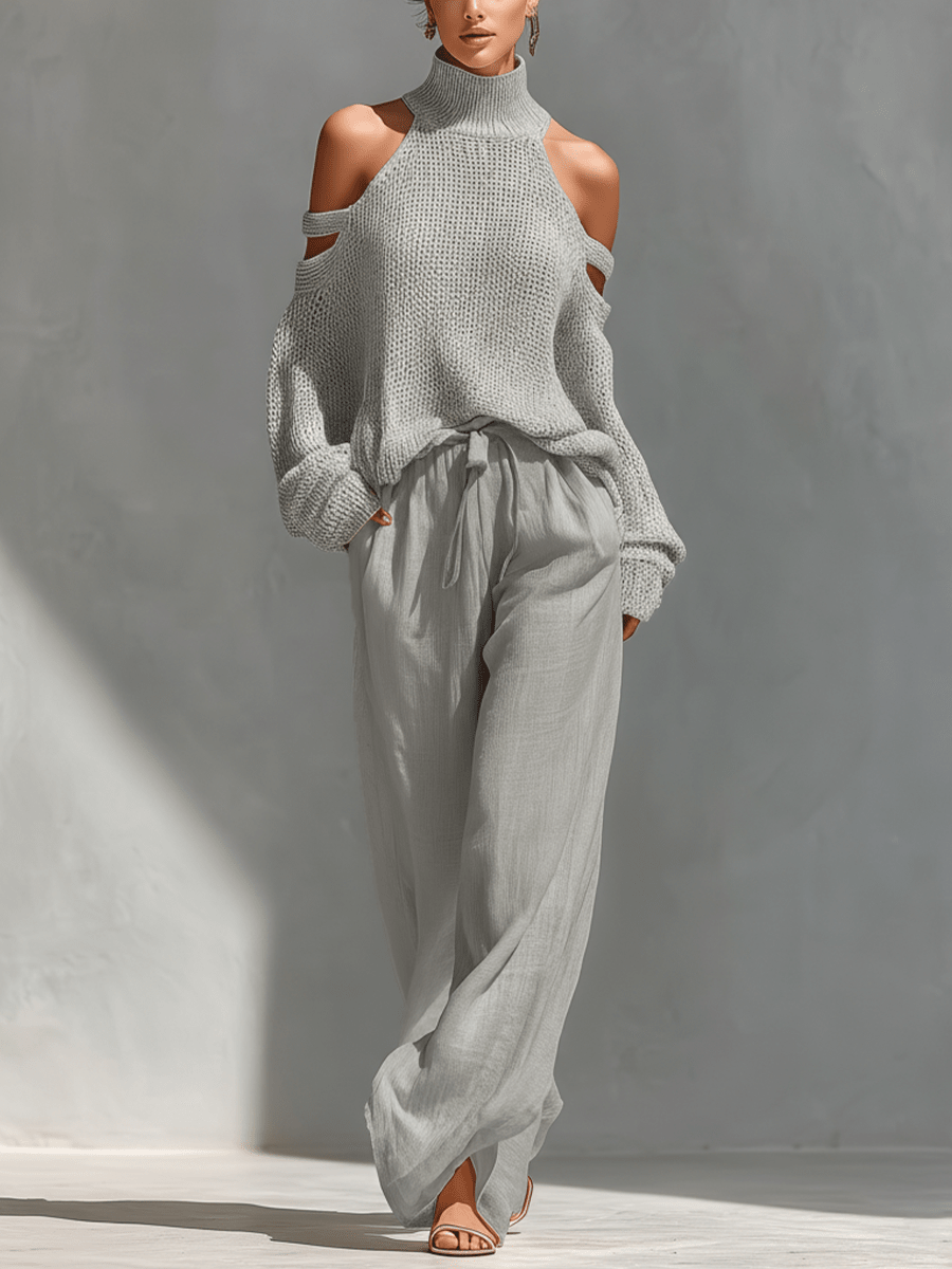 MARIA | Set with cold-shoulder top and wide-leg pants - Liora Melbourne