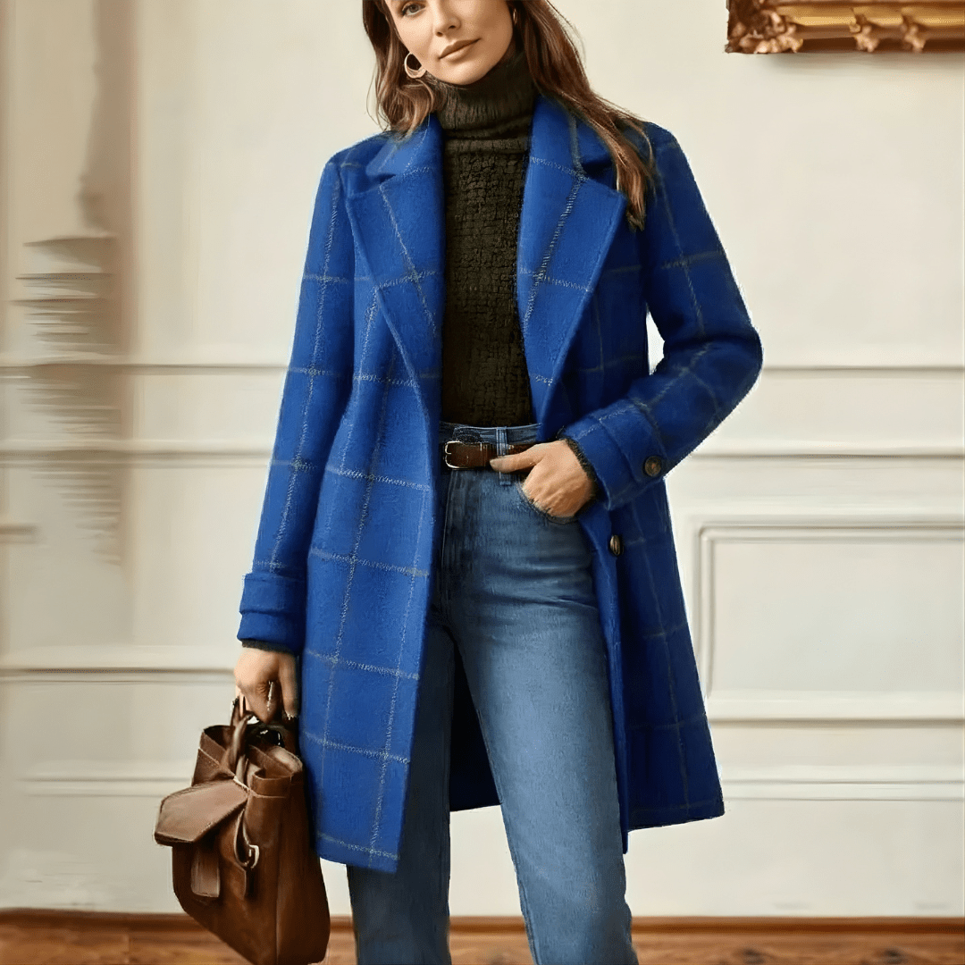 KORA | Long coat with plaid tweed pattern - Liora Melbourne