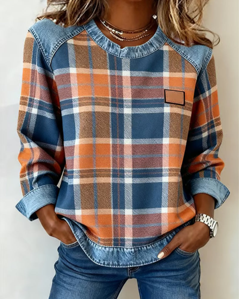 PENNY | Checked jumper with denim details - Liora Melbourne