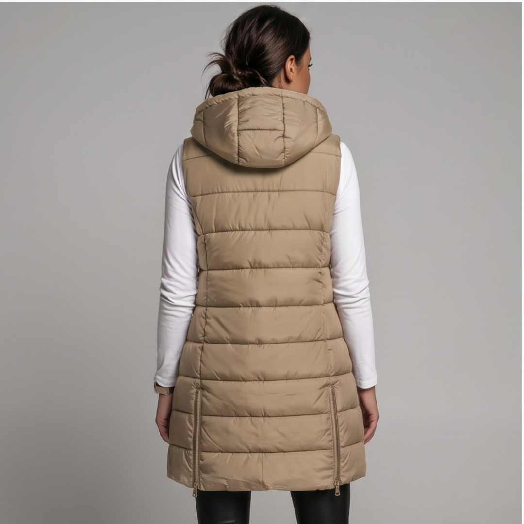 HARPER | Longline puffer vest with hood