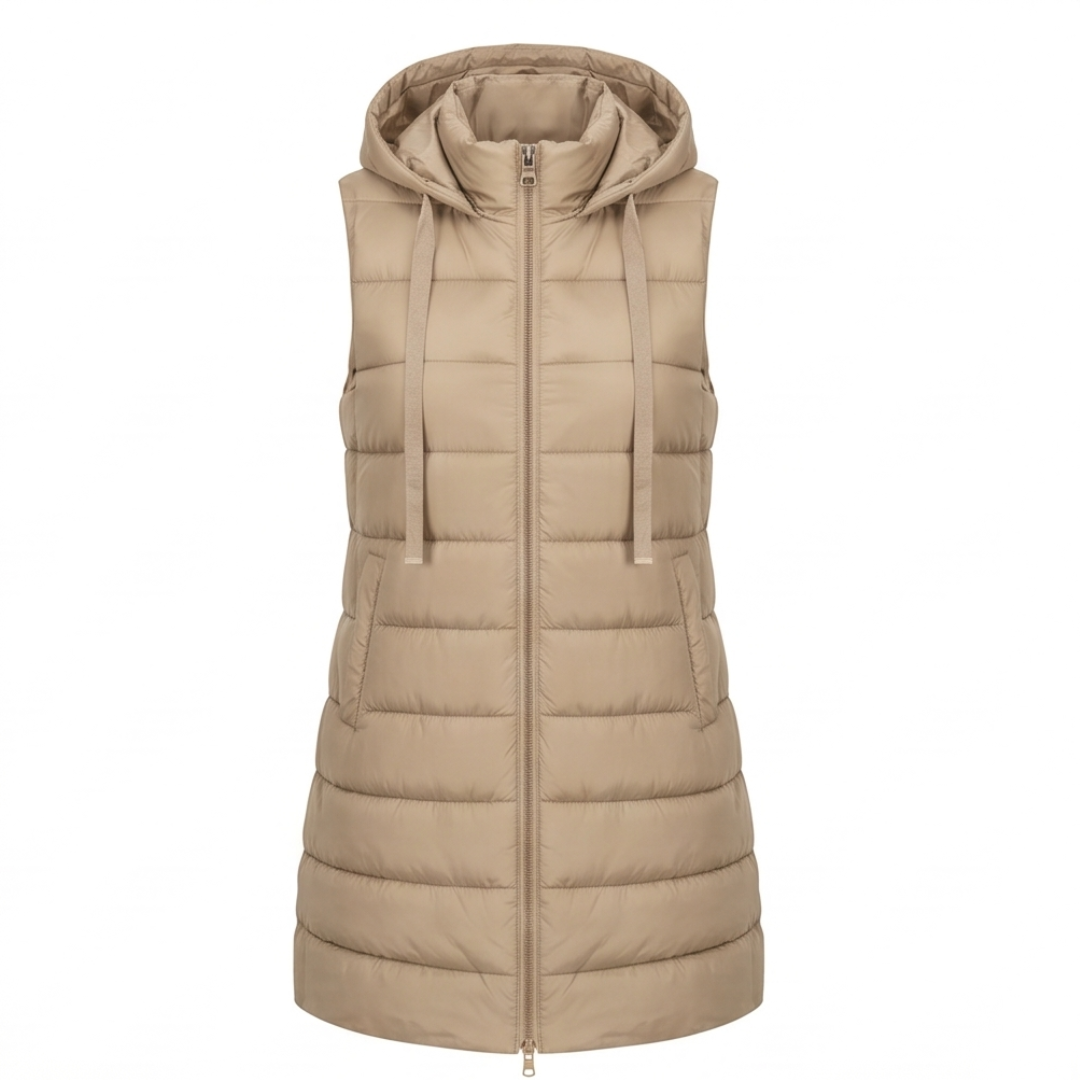 HARPER | Longline puffer vest with hood