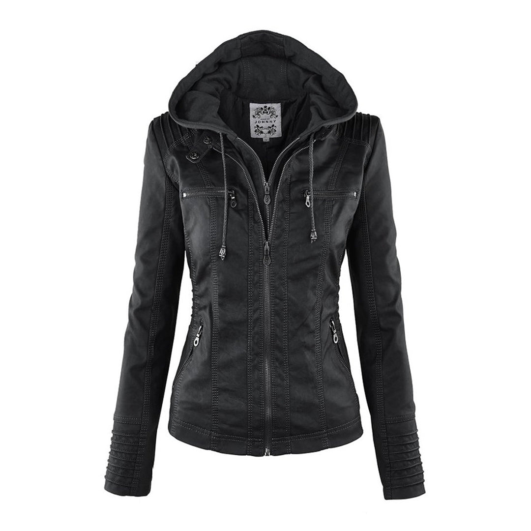 LALUNA | Leather jacket with detachable hood - Liora Melbourne