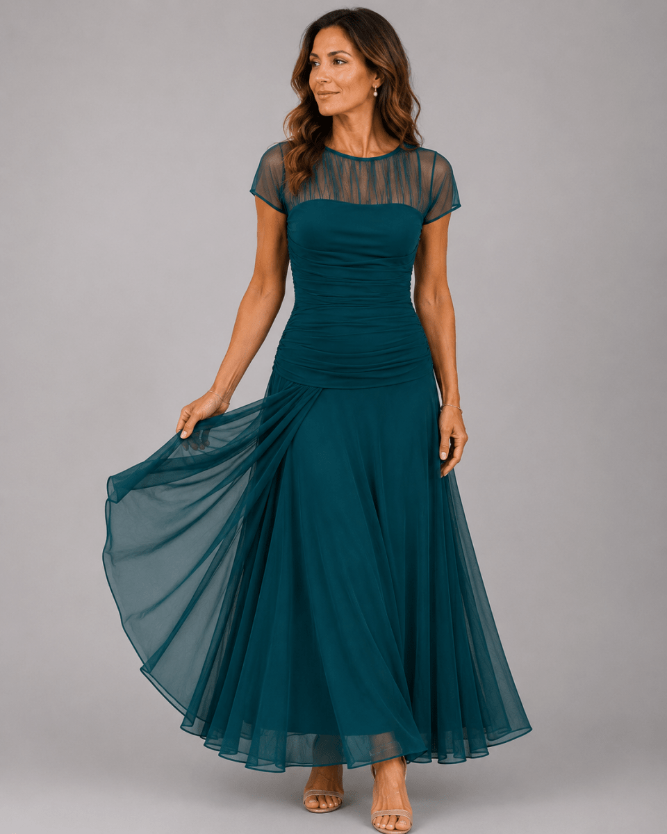 LORENZA | Chiffon dress with patterned bodice