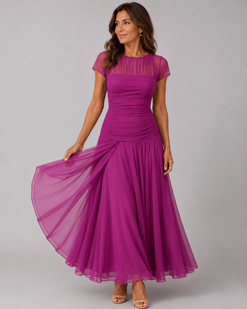 LORENZA | Chiffon dress with patterned bodice