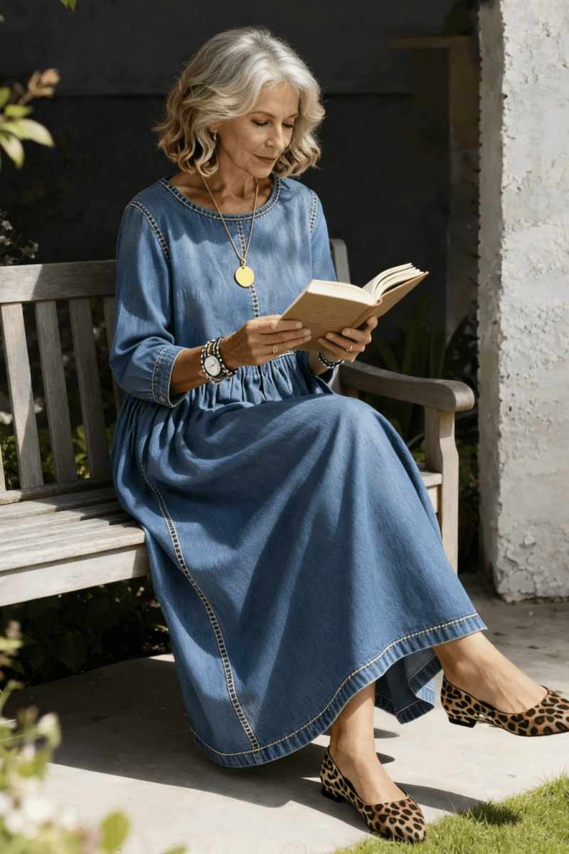 MELISSA | Long sleeve dress with denim look - Liora Melbourne