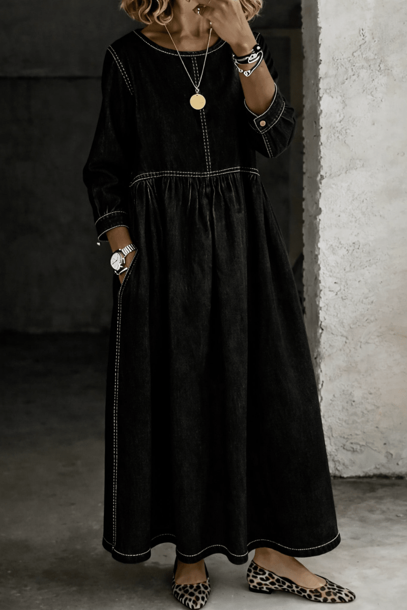 MELISSA | Long sleeve dress with denim look - Liora Melbourne