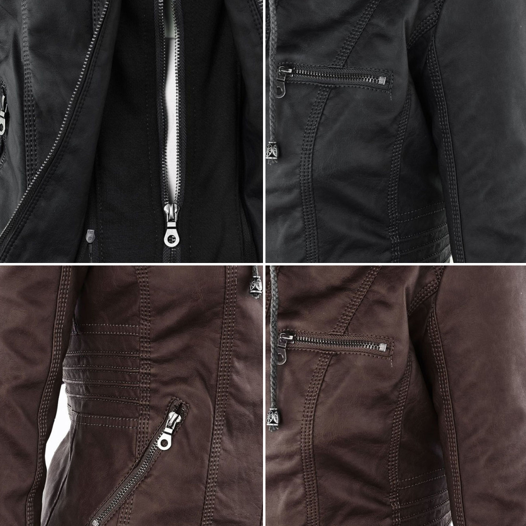 LALUNA | Leather jacket with detachable hood - Liora Melbourne