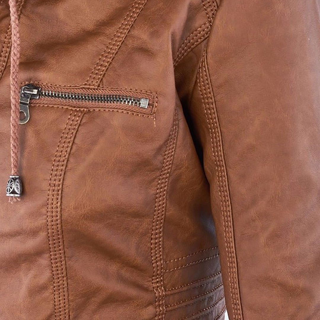 ISLA | Leather jacket with detachable hood - Liora Melbourne