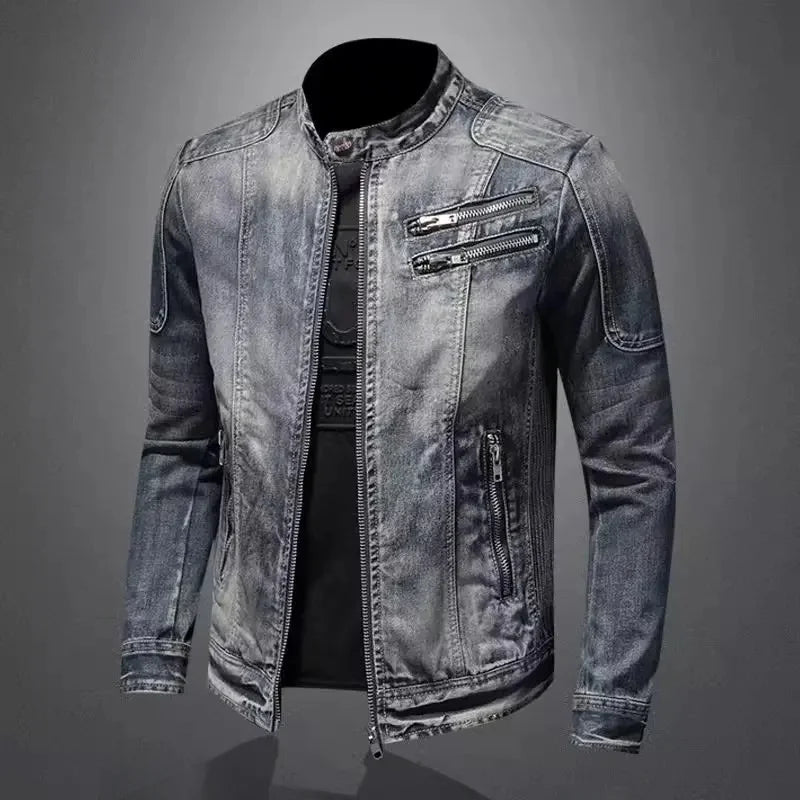 RYAN | Motorcycle denim jacket with stand collar - Liora Melbourne