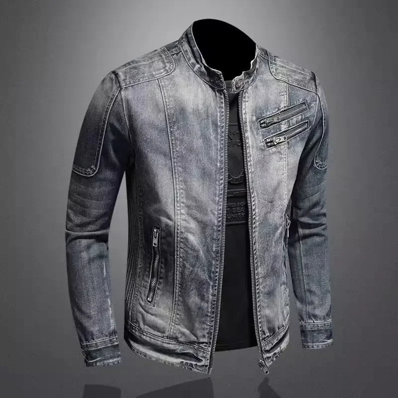 RYAN | Motorcycle denim jacket with stand collar - Liora Melbourne