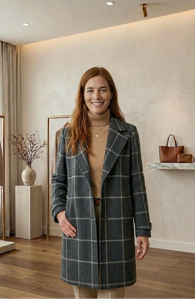 MARGARET | Long-line coat with heritage tweed - Liora Melbourne
