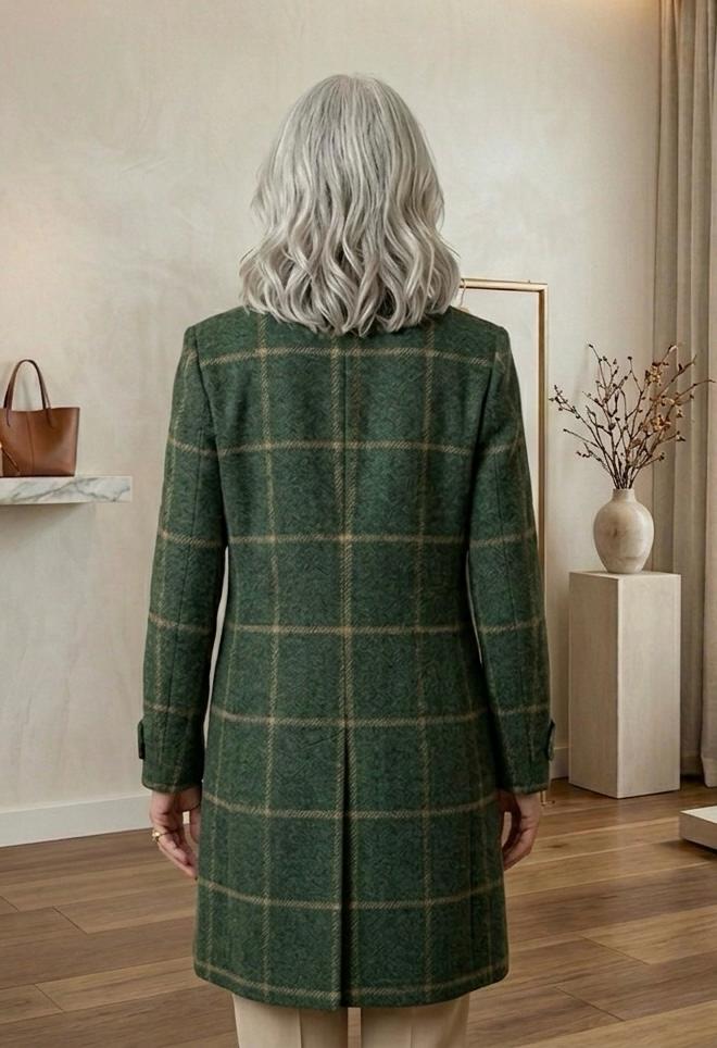 MARGARET | Long-line coat with heritage tweed - Liora Melbourne