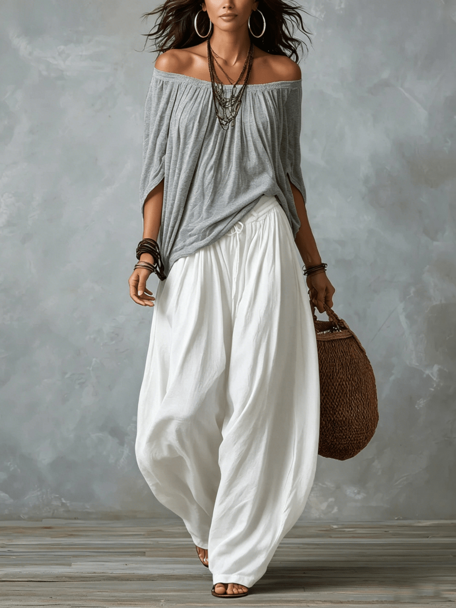 SUMMER | Set with off-shoulder top and lantern pants - Liora Melbourne