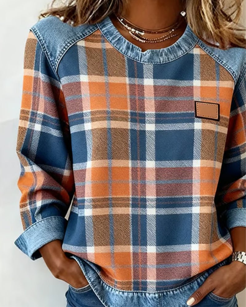 LALUNA | Checked jumper with denim details - Liora Melbourne