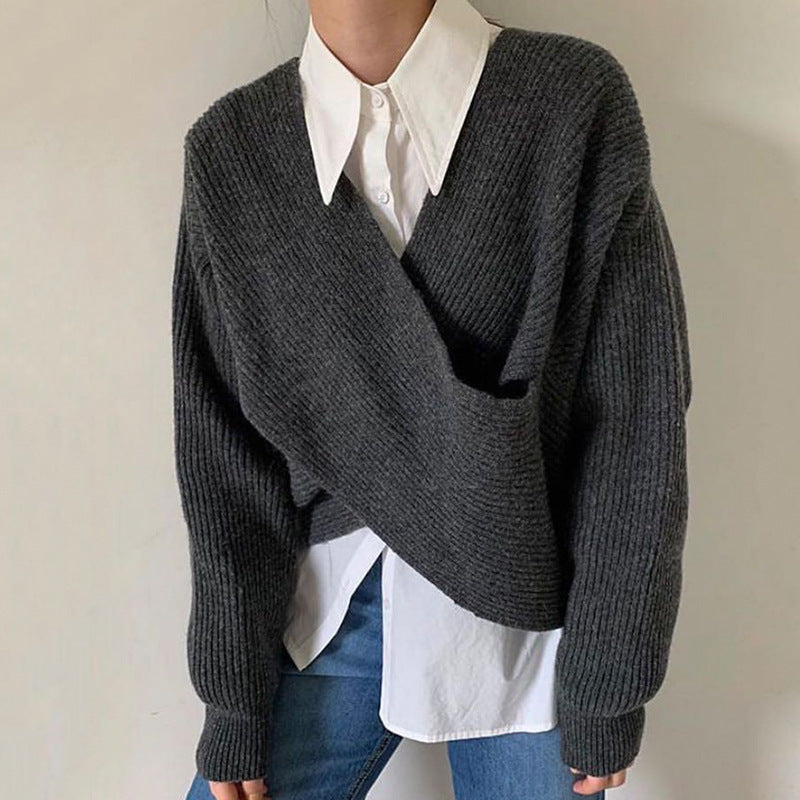 DIANA | Knit jumper with cross-over neckline - Liora Melbourne