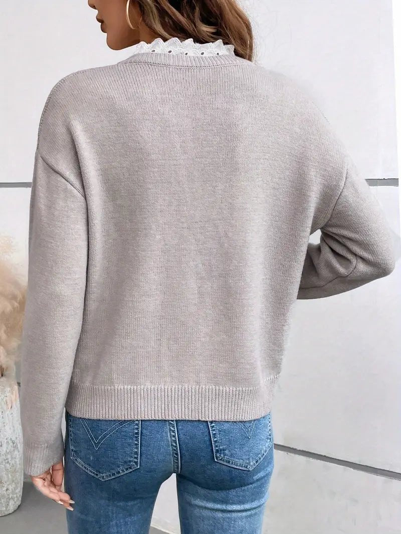 FREYA | Knitted jumper with lace collar - Liora Melbourne