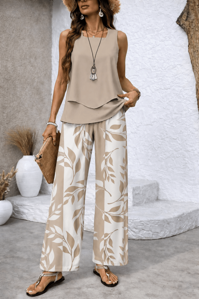 BROOKE | Set with botanical-print wide-leg pants - Liora Melbourne