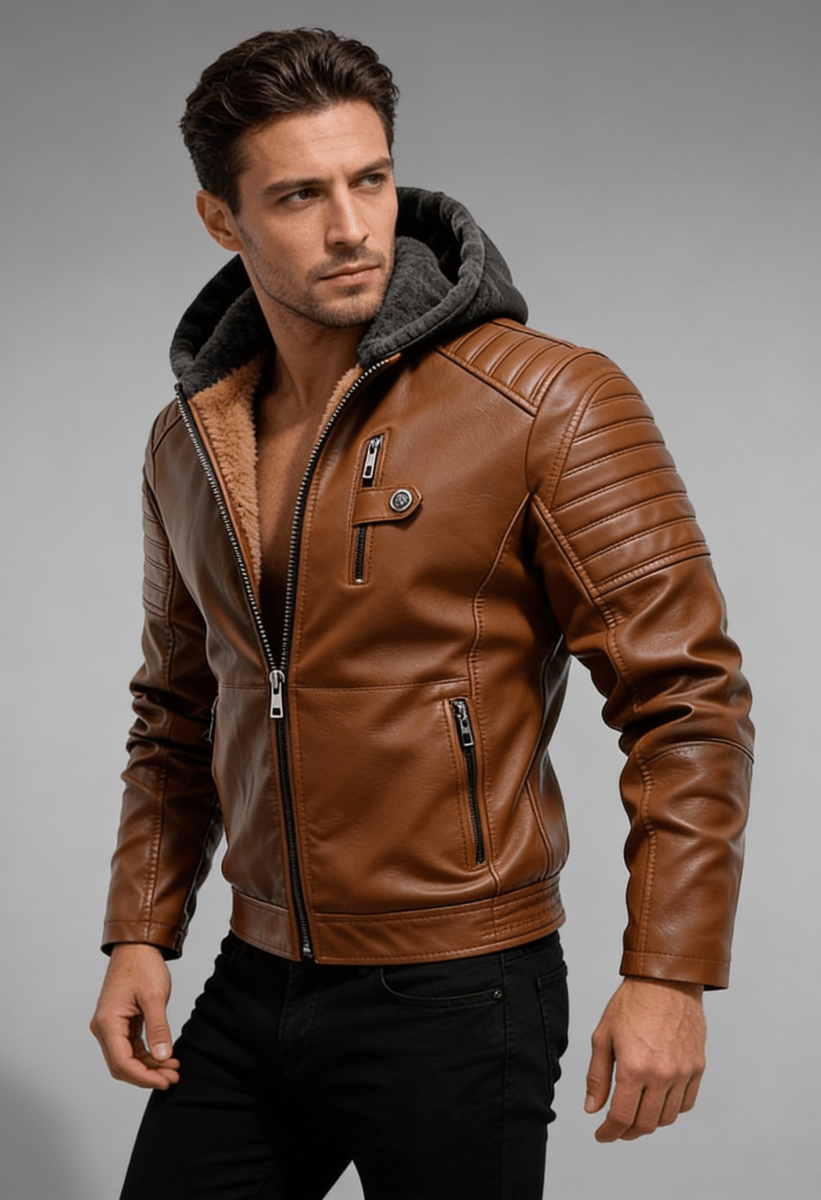 JASPER | Hooded jacket with faux leather detail - Liora Melbourne