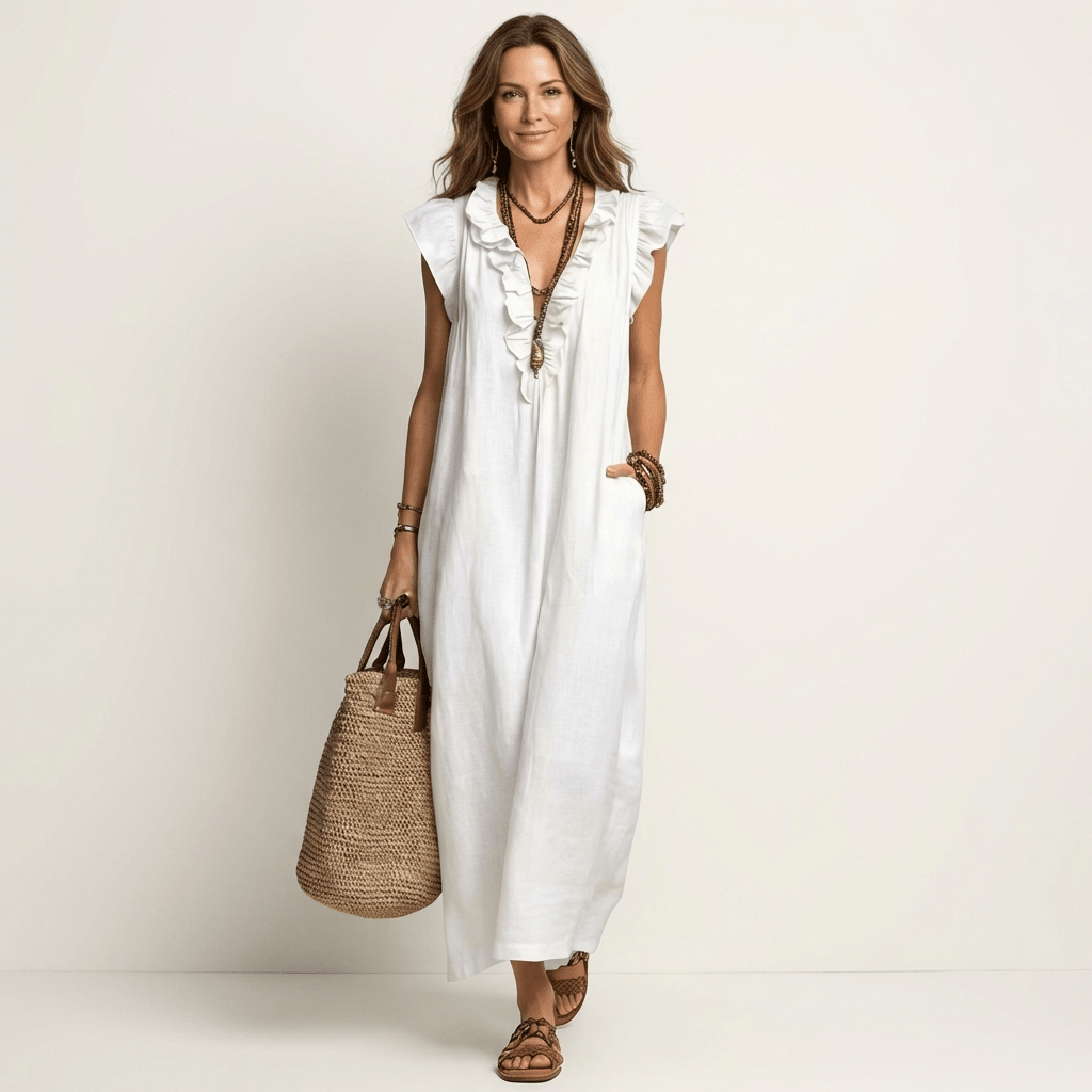 JOSETTE | Maxi dress with ruffle V-neck - Liora Melbourne