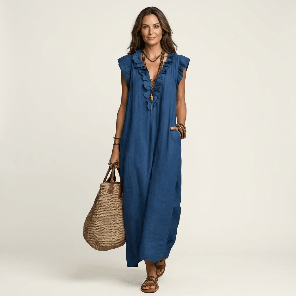 JOSETTE | Maxi dress with ruffle V-neck - Liora Melbourne